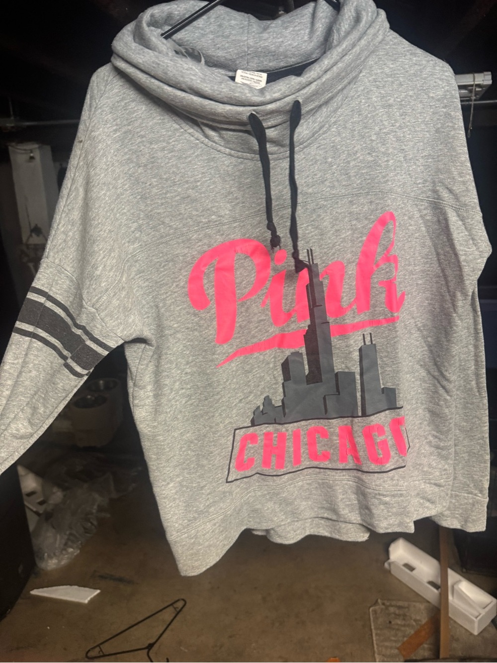 PINK Victoria's Secret Gray Hoodie with Neon Pink Chicago Graphic